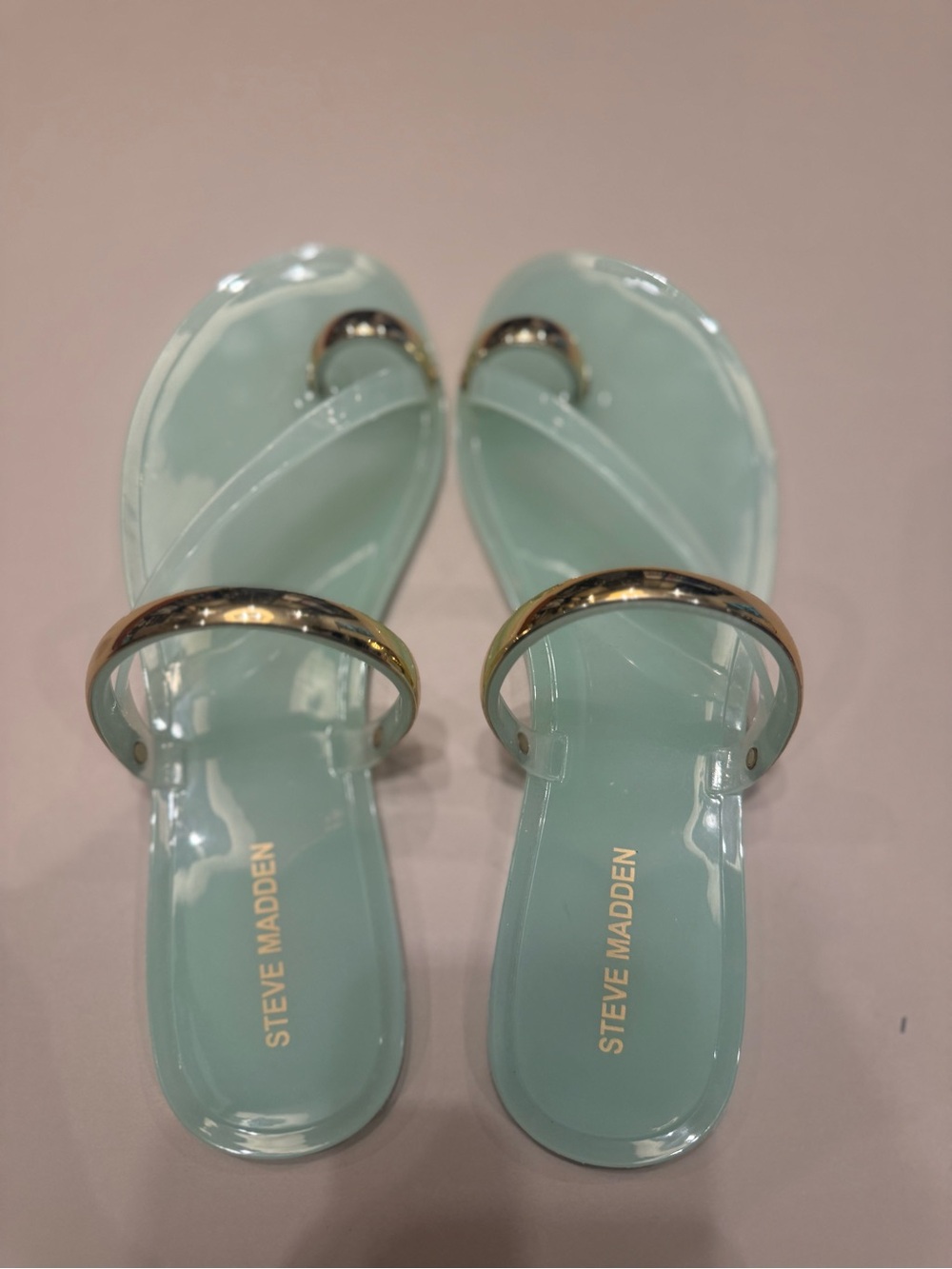 Steve Madden Mint Green Jelly Slides with Gold Band